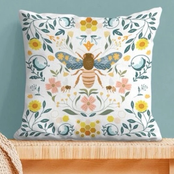 Pillow Cover Bee Garden Party Floral Multicolor Large Square 17.7 X 17.7 - Picture 9 of 16